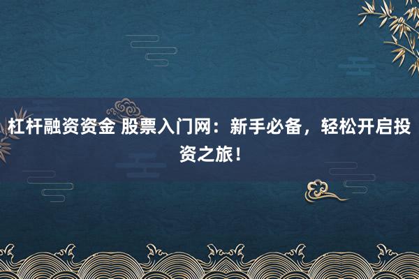 杠杆融资资金 股票入门网：新手必备，轻松开启投资之旅！